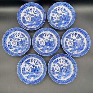 Vtg House of Blue Willow Japan Berry Bowls Set of 7 Chinoiserie 5.25" As Is